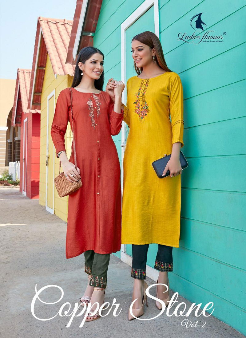 Ladies Flavour Copper Stone 2 Latest Fancy Ethinc Wear Designer Kurtis Collection